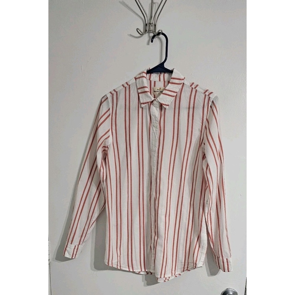 Marine Layer Women Striped Button Down Shirt S Peach‎ White Casual Lightweight